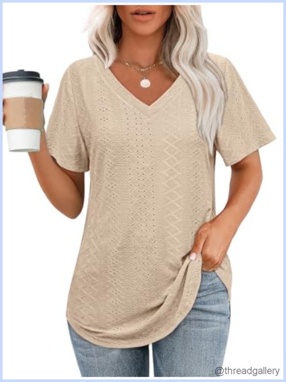 Womens V Neck Short Sleeve Tunic Tee Curved Hem Loose Fit Casual Top